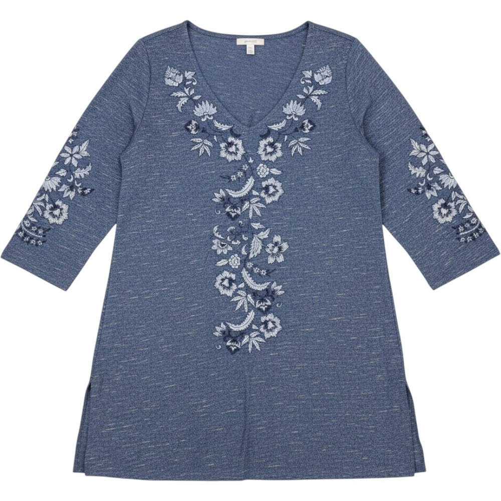 J.Jill Pure Jill Navy Blue Floral Embroidered V-Neck Tunic Top XS - Picture 2 of 8